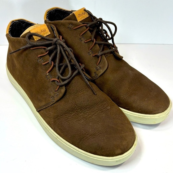 Olukai Nana Hele Men’s Shoes Brown Leather Shearling Sz 11.5 Outdoor Beach